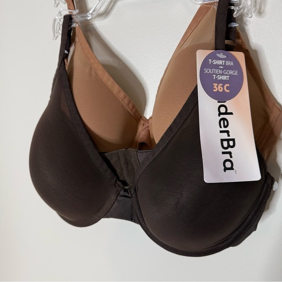 WONDERBRA New 2 Pack T-Shirt Bra Underwire Padded Adjustable Strap Brown Tan 36C - Picture 2 of 9